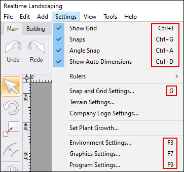 Landscape Design Software - Keyboard Shortcuts