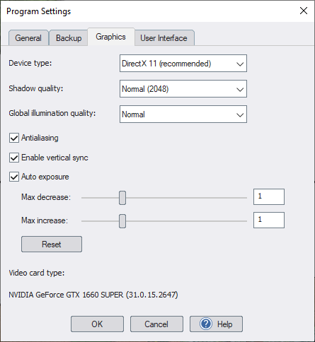 Landscape Design Software - Program Graphics Settings