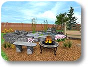 Pond with Bench and Firepit