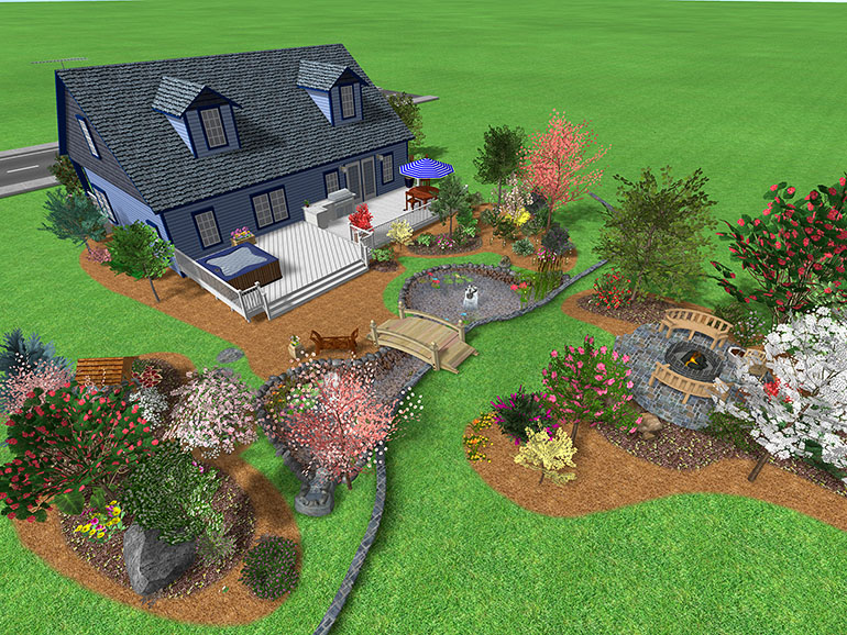 With this backyard design we offer a wide variety of trees, plants